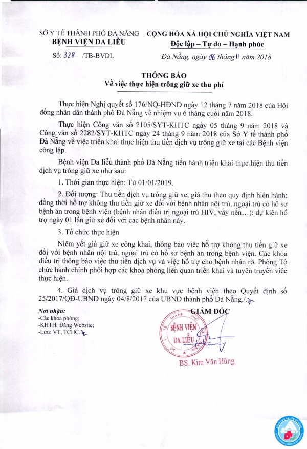 Thông báo về việc thực hiện trông giữ xe thu phí