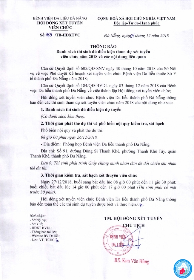 Thông báo Danh sách thí sinh đủ điều kiện tham dự xét tuyển viên chức năm 2018 và các nội dung liên quan
