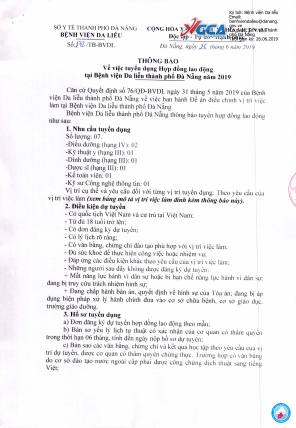 Thông báo về việc tuyển dụng hợp đồng lao động tại Bệnh viện Da liễu thành phố Đà Nẵng năm 2019