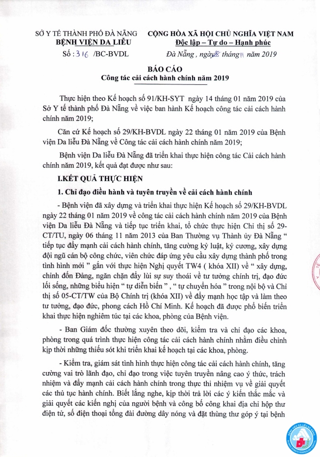 Báo cáo công tác cải cách hành chính năm 2019