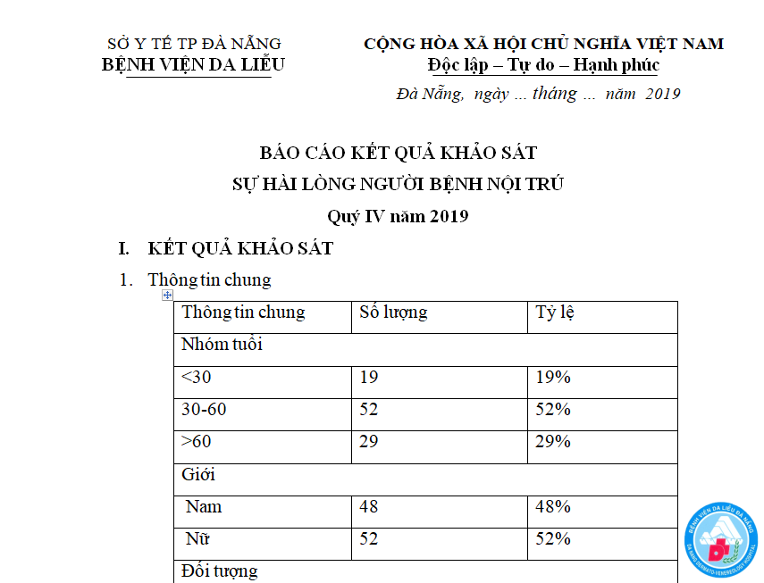 Khảo sát hài lòng người bệnh Quý IV năm 2019