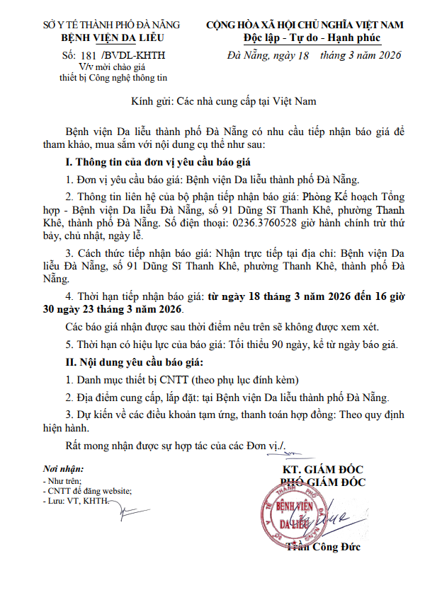 Thư mời chào giá thiết bị CNTT máy chủ Server