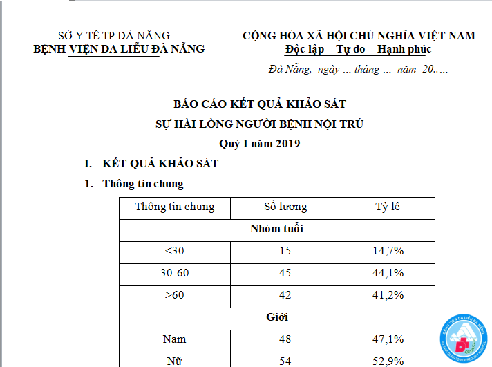 Khảo sát hài lòng người bệnh Quý I năm 2019