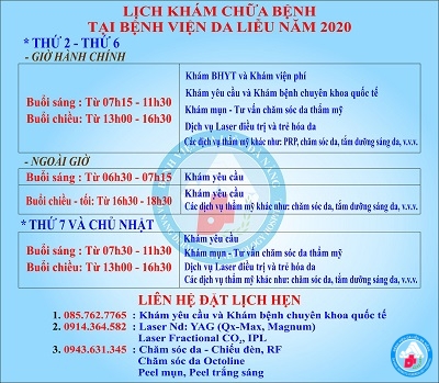 Lịch làm việc tại Bệnh viện Da liễu năm 2020